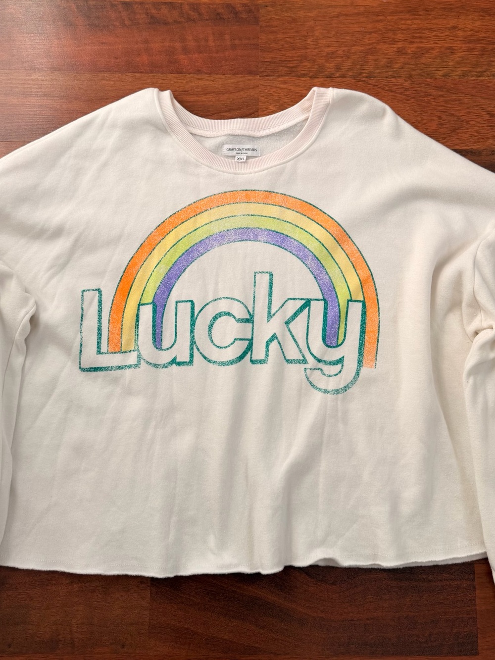 Grayson Threads White Long Sleeve 'Lucky' Rainbow Graphic Tee